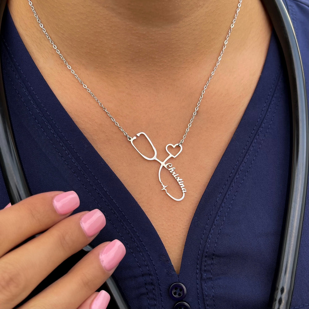 Stethoscope Name Necklace EKG