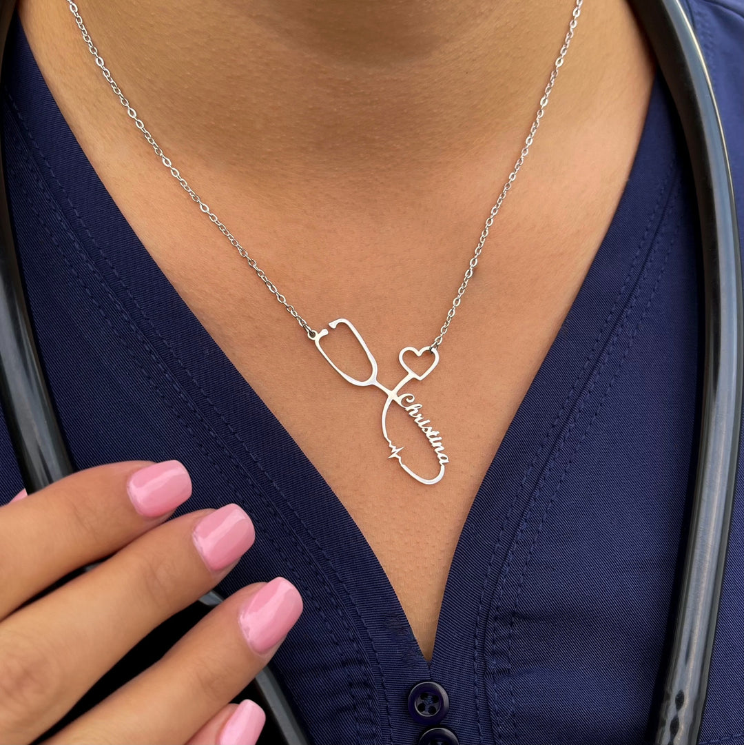 Stethoscope Name Necklace EKG